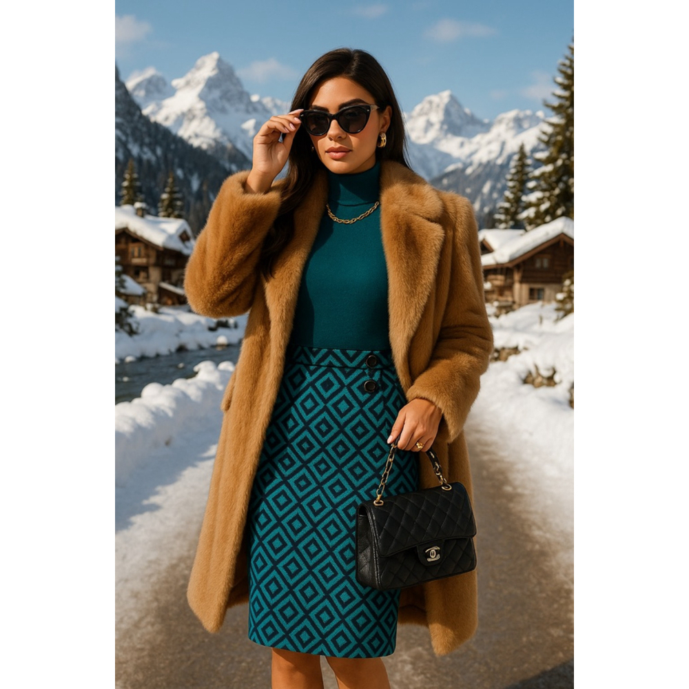 Loft Pencil Mini Skirt Geometric Office Mod Retro Autumn Winter Snow Bunny Event